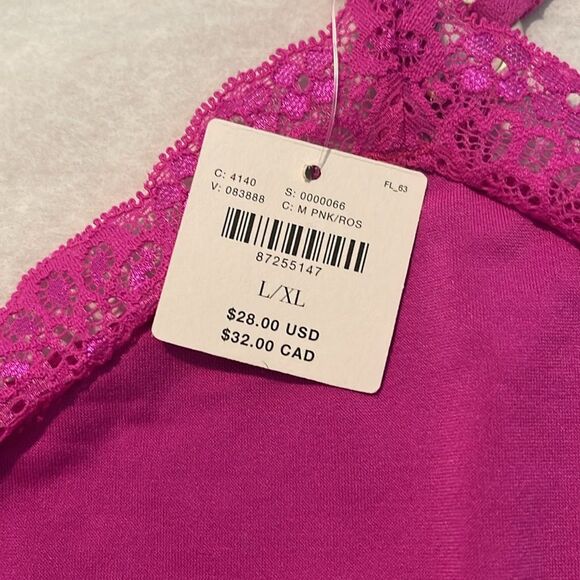 Sold* NWT Anthropologie Hot Pink Halter Tank Cami Lace Trim Size L/ XL - Picture 4 of 4